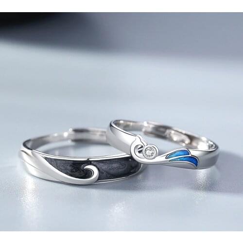 Fashionable Couple S925 Silver Plated Epoxy Phoenix Theme Couple Adjustable Rings Love Anniversary Gift J211