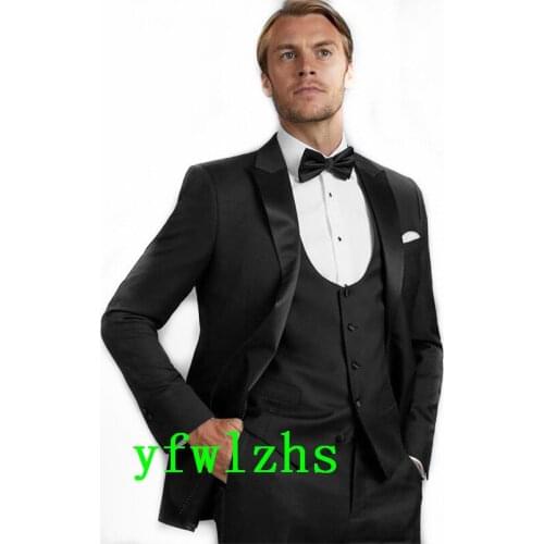 Handsome Groomsmen Peak Lapel Groom Tuxedos Wedding Dress Men Suits Blazer Prom Dinner (Jacket+Pants+Tie+Vest) A672