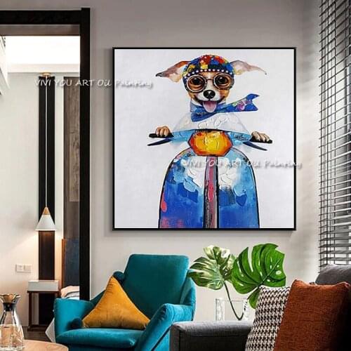 Colorful Painting Of A Cool Dog Riding Scooter In Sunglasses Oil Painting Large Decoration Wall Picture Unframed Abstract Art
