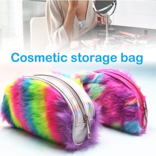 Creative Rainbow Color Plush Pencil case Multifunctional Cosmetic Pencil Stationery Storage Bag Pencil Bags Office Supplies