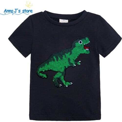 Summer Sequins kids t shirts clothes for baby boys tops 2-7y Child 4 colors cartoon dinosaur paillette boy T-shirts for children