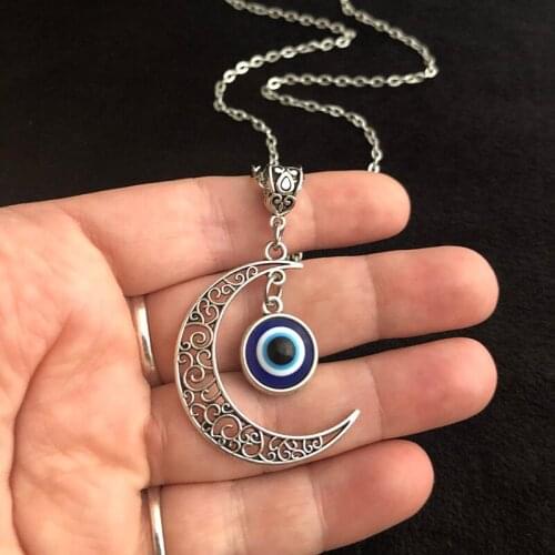 Moon Flower Turkish Eye Necklace 18" Fatima Spiritual Buddha Evil Eye Lucky Luck Religious Blue Eye Charm Protection Charm