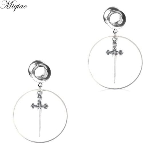 Miqiao 2pcs Fashion Stainless Steel Antique Sword Double Horn Ear Expander 6mm-25mm Body Piercing Jewelry