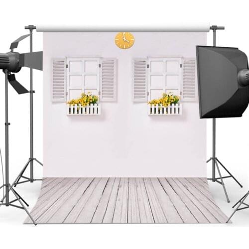Mehofoto Newborn Wood Floor Background for Photography White Windows Flower Backdrop for Photo Studio CM-3573