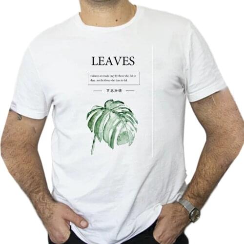 Men T Shirt with Printing Leaves Inspirational Quotes Art Plant Nordic Modern For Boys Casual Leisure Sweatshirt Short Sleeve