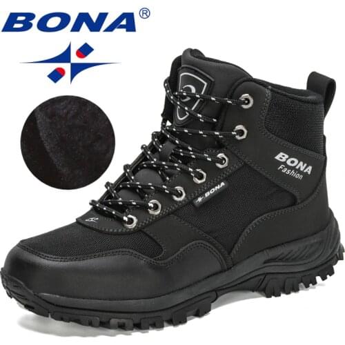 BONA 2020 New Designers Casual Hiking Shoes Men Anti-skid Keep Warm Climbing Trekking Shoes Man High Top Plush Boots Mansculino