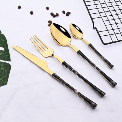 16Pcs Dinnerware Cutlery Set Stainless Steel Black Gold Wooden Luxury Tableware Silverware Glossy Knife Fork Flatware Dishwasher