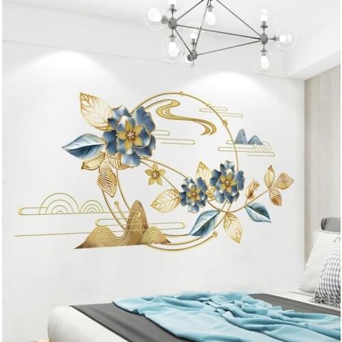 Chinese Style Landscape Wall Stickers 3D flower Living Room TV Backdrop Wall Decal Self-adhesive Mural Home Office Decor Art