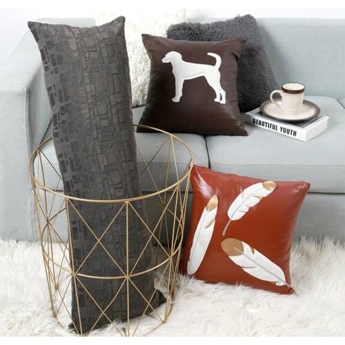 PU appliques Embroidery Pillow Cover Dog Feather Flower Home Decor Cushion Cover PillowCase Pillow Sham 30x100cm/45x45cm