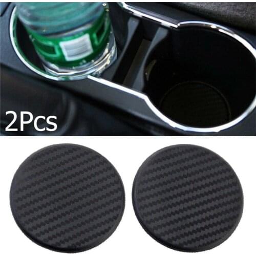 New 2Pcs High Quality Non-slip Elastic Durable Carbon Fiber Look Car Auto Water Cup Slot Non-Slip Mat Pad Accessories#294568