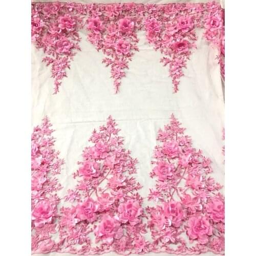 New Design 3D Pink French Beads Net Lace Fabric Embroidered Tulle Chemical Guipure African Lace Fabric for Wedding Dress