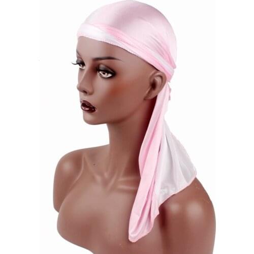 New Silk Long Tail Scarf Cap Mens Satin Durags Bandanna Turban Wigs Men Silky Durag Headwear Pirate Hat Hair Accessories
