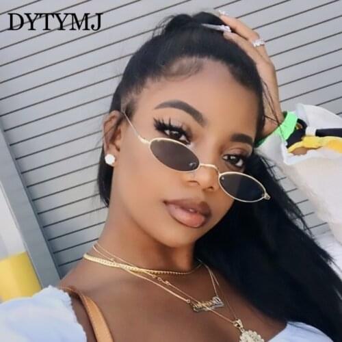 DYTYMJ Oval Alloy Sunglasses Women Brand Designer Glasses for Women Small Frame Metal Sunglasses Women Retro Oculos De Sol
