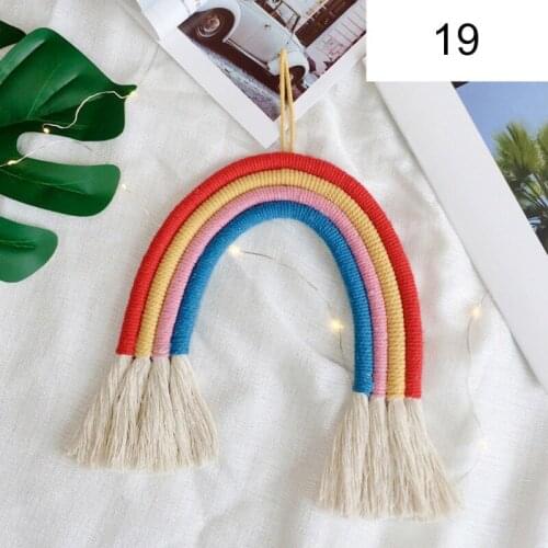 Braided Wall Tapestry with Tassel Macrame Handmade Knitted Rainbow Hanging Wall Tapestry Art Kids Gift Room Decoration