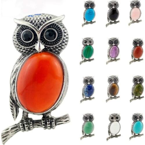 Natural Stone Crystal Agate Owl Pendant Vintage Ornament DIY Necklace Sweater Chain Jewelry Pendant Simple Fashion Pendant