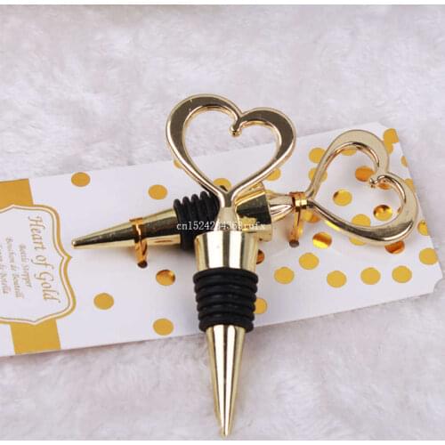 100pcs Heart Shaped Corkscrew and Stopper Gold Born of a couple Wine opener to a Great Combination Wedding Favors Gifts