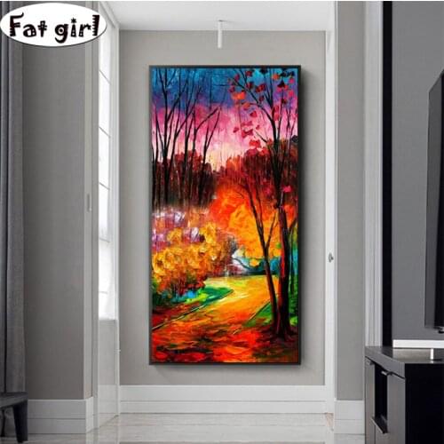 Modern abstract Oil Painting diamond painting Trees Landscape mosaic cross stitch packing diamond kits embroidery home Ornaments
