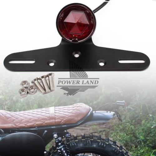 For Harley Bobber Suzuki Yamaha Black 3D Red Diamond Style Motorcycle Brake Integrated License Plate Mount Tail Light Stop Light
