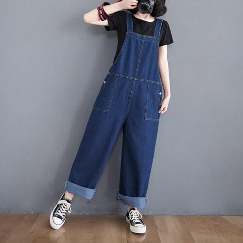#2322 Blue Denim Overalls Women Casual Sleeveless Straight Jeans Jumpsuits Ladies Loose Wide Leg Jumpsuit Long Plus Size Rompers