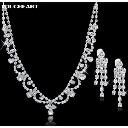 TOUCHEART Bridal Wedding Mariage Silver color Love Jewelry Sets For Women Austrian Crystal Earing Necklace Sets Bijoux Set150072
