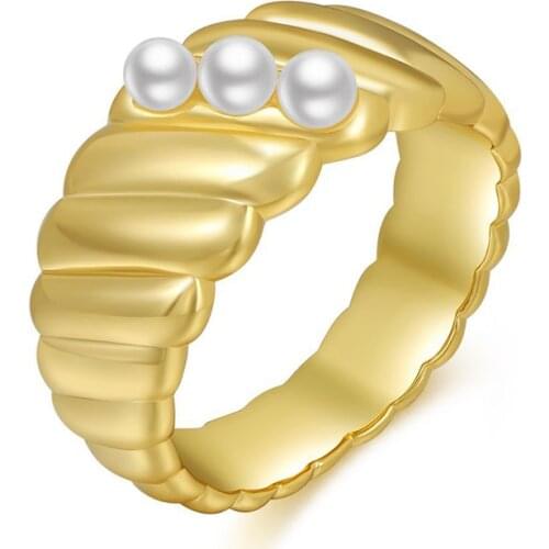 Elegant Pearl Geometric Gold Ring For Women Charming Lady Wedding Party Metal Ring Accessories Luxury Party Jewelry Gift