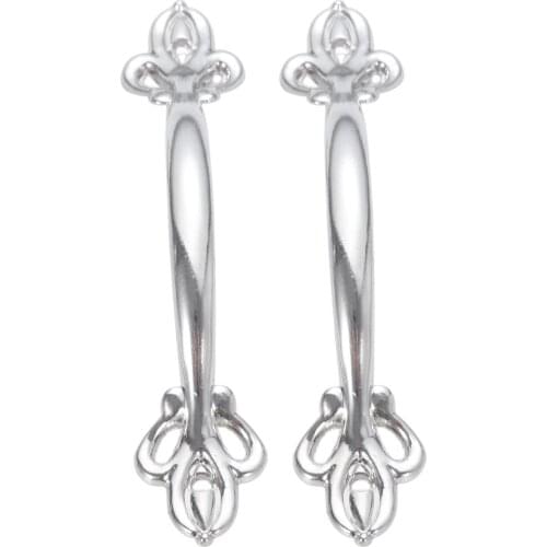 2sets Simple Long Handle Bridge Pull Silver White Strip Alloy Knob Vintage Flower w/screw Decor Kitchen Door Drawer 115mmx22mm