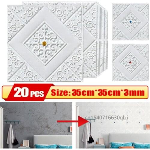 20Pcs Wall Sticker 3D Wallpaper Self-Adhesive Peel and Stick Foam Wall Panel for Bedroom Living Room Kids Room Home Decoration