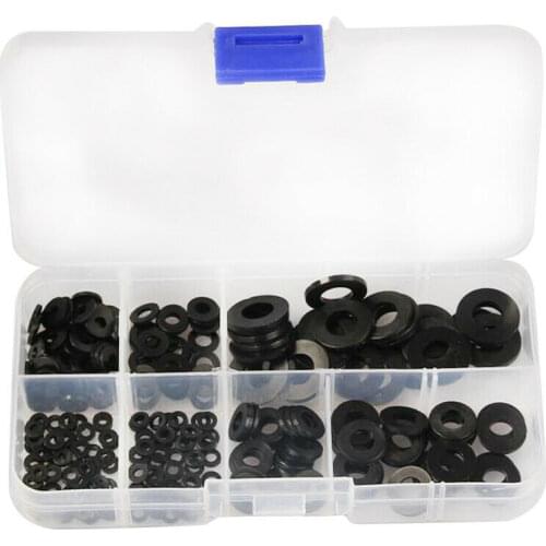 250Pcs Black Plastic Flat Ring Plain Repair Gasket Gasket Classification Kit M2-M8