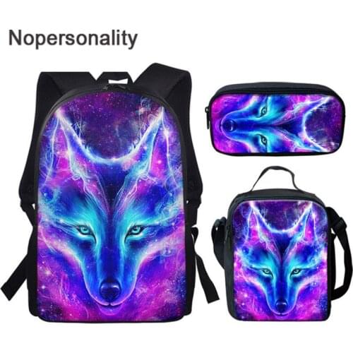 Nopersonality3pcs/Set School Backpack for Kids Boys Girls Cool Wolf 3d Printing Children Orthopedics Rucksack Bookbag Pencil Box