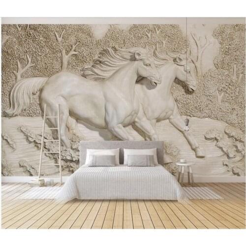 Custom photo 3d wallpaper Relief white horse tree tv background living room Home decor 3d wall murals wallpaper for wall 3 d