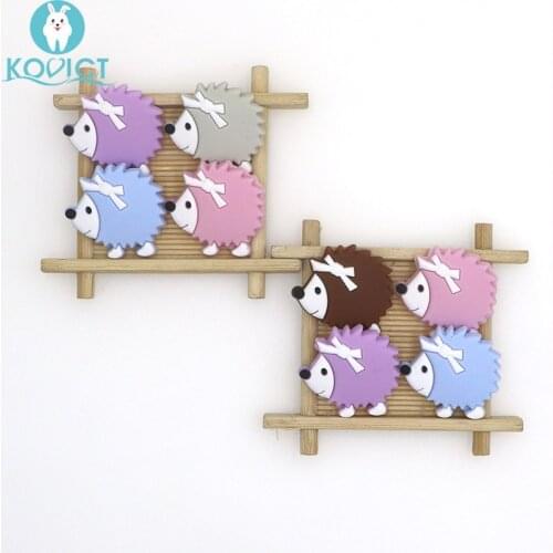 Kovict 5/10 pcs 33mm cute mini Hedgehog Silicone Beads Animal Baby Teether Infant Teething Bead For DIY Necklace Accessories Toy