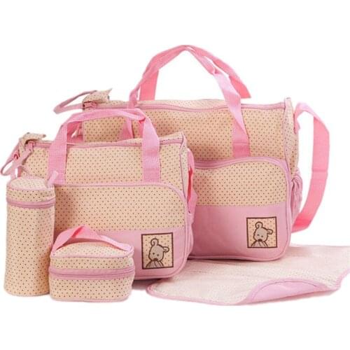 5PCS/suit Dot Diaper Bag 8colors Multifunctional Waterproof stroller accessory Infant Stroller Baby Bag Tote Maternity Handbag