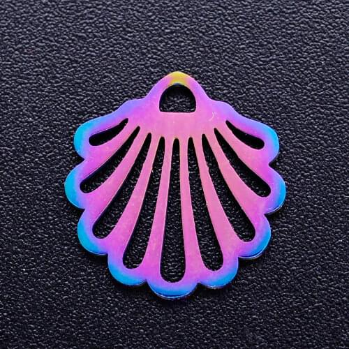 5pcs/lot 100% Stainless Steel Sea Shell diy Charms With Rainbow Plated Wholesale Never Tarnish Never Rust Dropshipping
