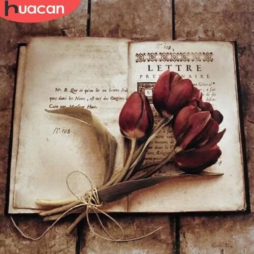 HUACAN 5d Diamond Painting Flower Tulip Diamond Art Cross Stitch Embroidery Letter Mosaic Scenery Home Decor