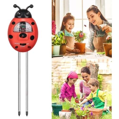 3 in 1 Soil Tester Moisture Meter Ladybug Shaped PH Light Water Tester Plants Flowers Acidity Moisture Measurement Garden Tool