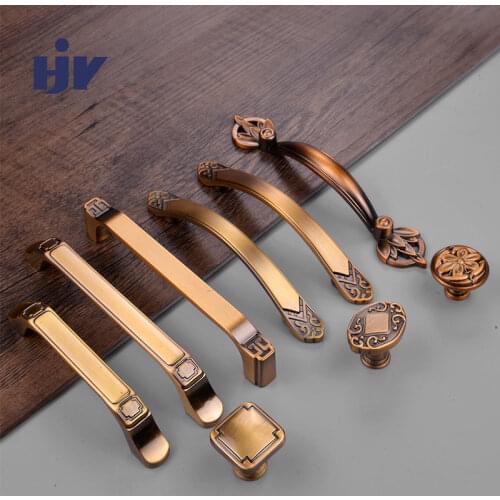 Antique Brass Furniture Handle Knobs Kitchen Cabinet Handles Drawer Pulls Zine Alloy Cupboard Wardrobe Door Handle