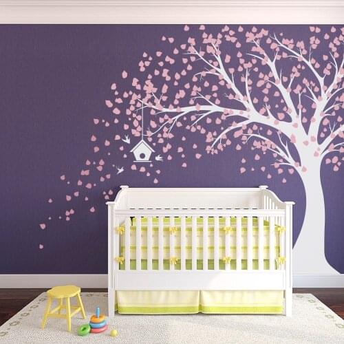 Big Tree And Scattered Leaves Large Size Wall Stickers for Living Room Flower Tree Branches Wall Decals Home Murals TA469