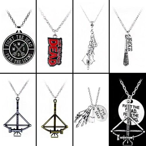 American Horror Television The Walking Dead Keychain Fight the Dead Fear the Living Logo Necklace Black Color Round Shape