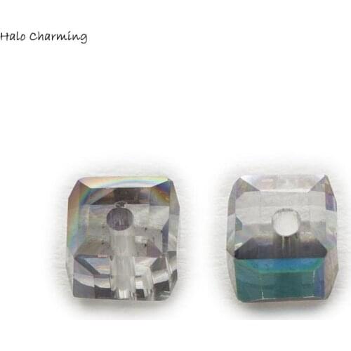 50pcs Square Plating Faceted Crystal Glass Loose Spacer Beads Jewelry Making Sewing Handmade Shoes Bags Clothing Headwear 4-8mm