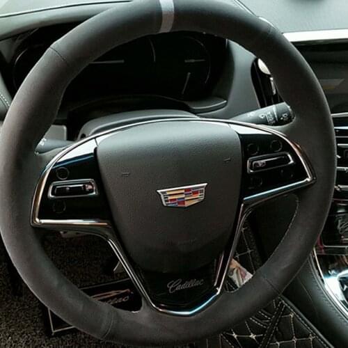 For CADILLAC ATS ATSL XTS SRX CTS XT5 CT6 XT4 DIY custom black suede car interior steering wheel cover car accessories
