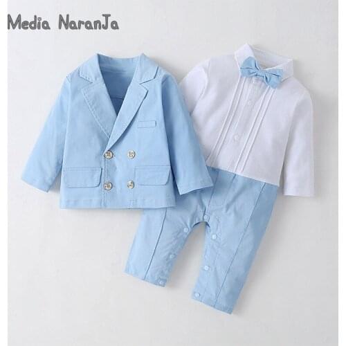 Children Gowns Boys Baby Gentleman Long Sleeve One Piece Suit Blazer 2pc party birthday Set