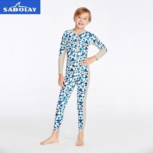UPF 50+ Lycra Long Sleeve Wetsuit Kids One Piece Water Sport Diving Suit Boys Girls Bathing Suit Children Swimwear Rash Guard