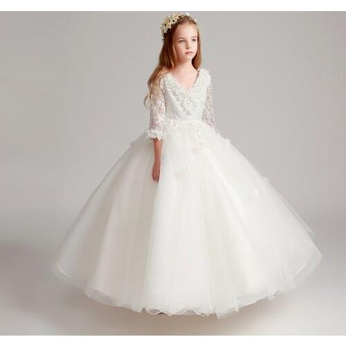 Childrens princess dress girl autumn and winter new little flower child wedding piano performance clothes birthday dress