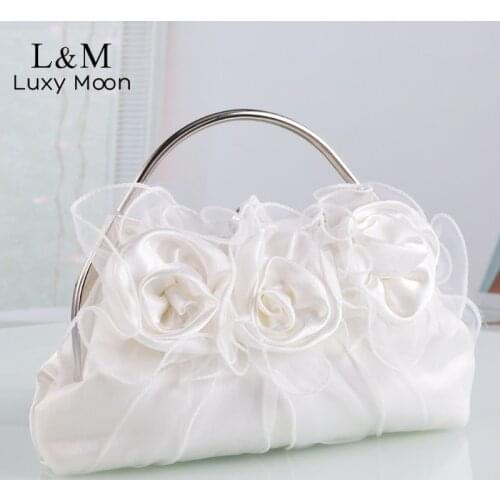 Designer Satin Purses and Handbags Women Flower Evening Bag Solid Luxury White Floral Bags Bride Day Clutches Dinner Bag X20R