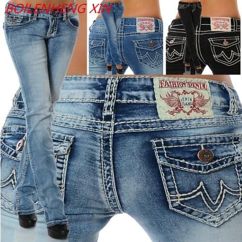 Springtime Stretch Embroidered Jeans For Women Elastic Flower Jeans Female Slim Denim Pants Retro Elasticity Office Lady Jeans