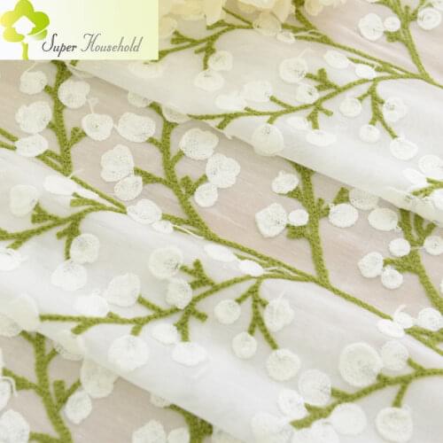 European White Green Tree Embroidered Voile Curtains for the Kitchen Window Sheer Curtains for Bedroom Kids Tulle Fabric 1PC