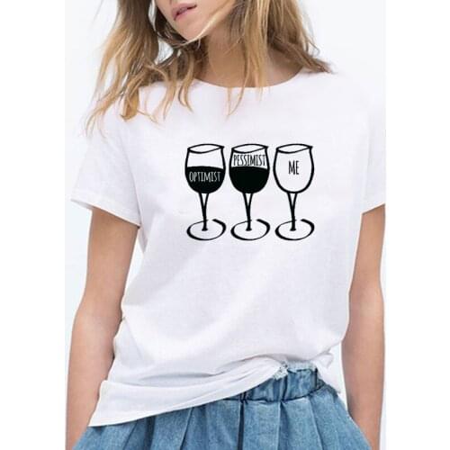 New Fashion Women T Shirt Goblet Printed Short Sleeve O-neck Funny T-shirt Wine Casual Women Tee Shirt Streetwear Clothes