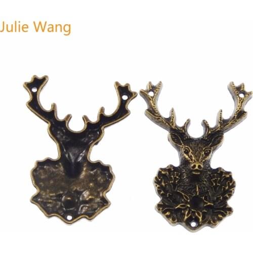 Julie Wang 3PCS/lot Antique Bronze Zinc Alloy Elk Pendants Charms Vintage Jewelry Earring Necklace Handcrafts Finding DIY Gift