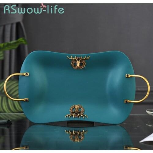 37*19.5cm Ceramic Tray Fruit Plate Home Living Room Dining Table Desktop Food Tray Serving Platter For Home Goods Storage Trays