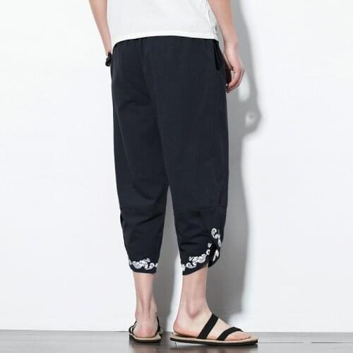 Chinese Style Flaxen Baggy Men Pants Mens Wide Crotch Harem Pants Loose Large Cropped Trousers Wide-legged Bloomers New Chinese